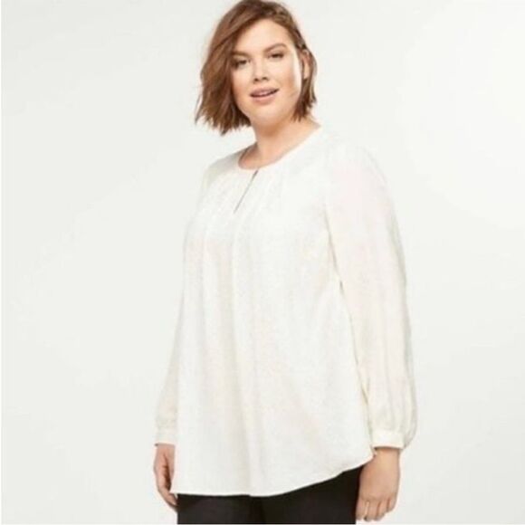Lane Bryant Tops - Lane Bryant Long Sleeve White Blouse with Metallic Gold Polka Dots. Size 14